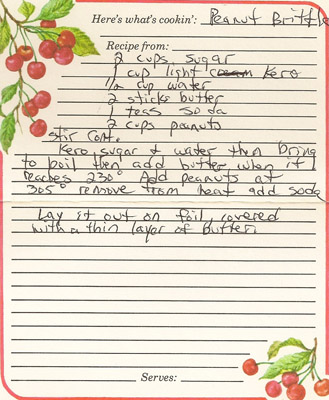 peanut brittle recipe card